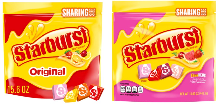 bags of starburst candy in original and FaveREDS varieties