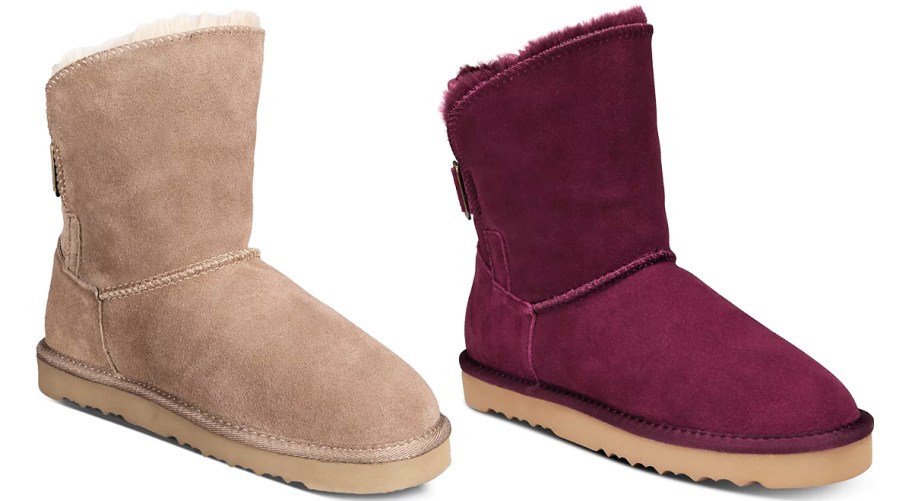 brown and burgundy winter booties