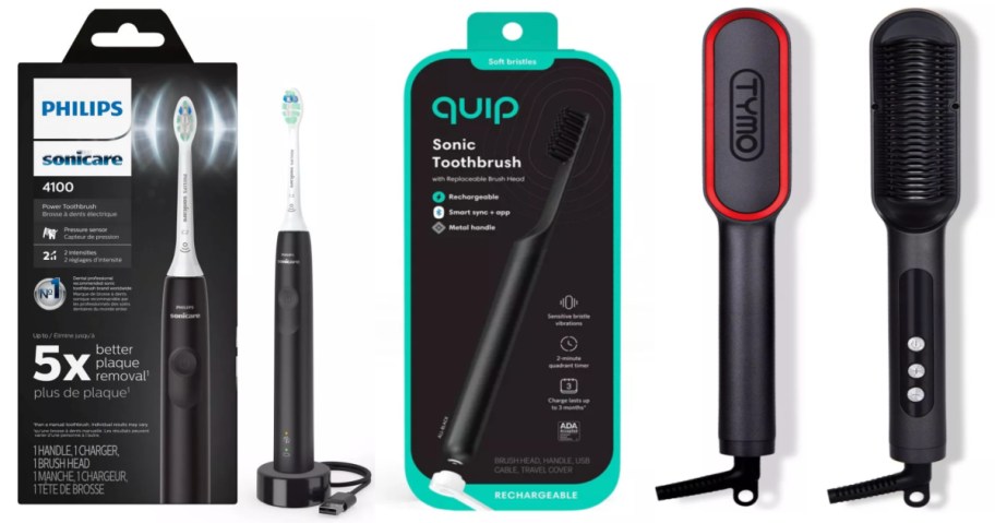 two electric toothbrushes and hair 