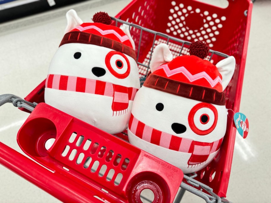 Target Bullseye Squishmallows in a red shopping cart