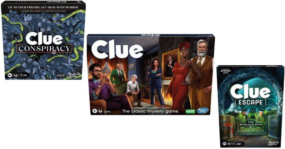 Stock images of Clue Conspiracy, Classic Clue and Clue Escape Games