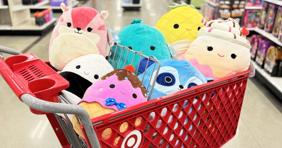 various squishmallows plush in red target shopping cart