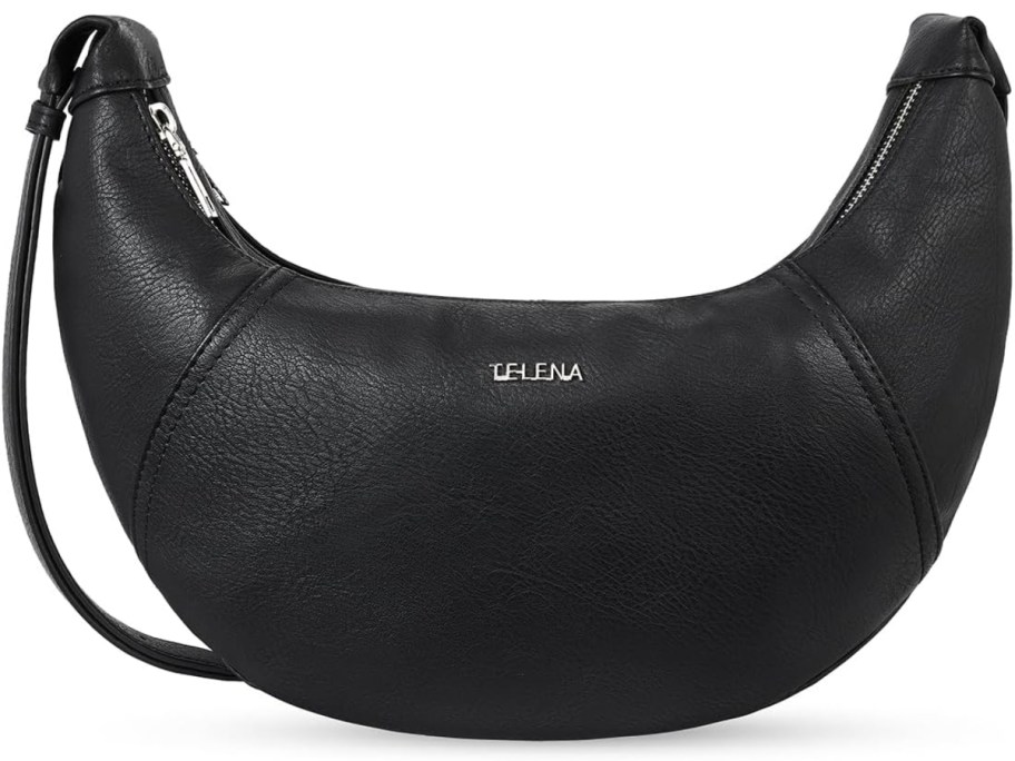 Telena Crescent-Shaped Saddle Hobo Bag in black