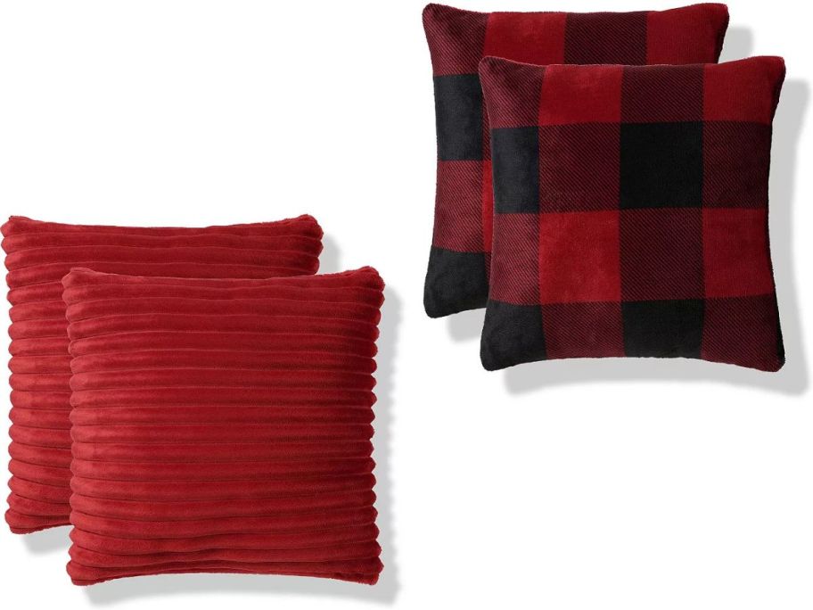 Stock images of red and buffalo plaid The Big One plush throw pillow 2-packs