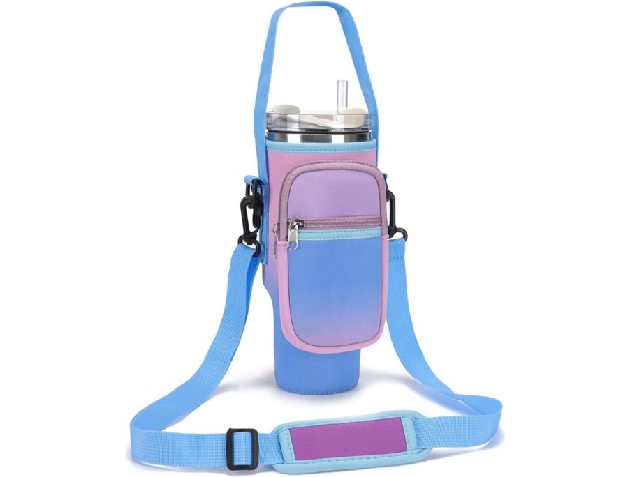 A blue and purple tumbler carrier