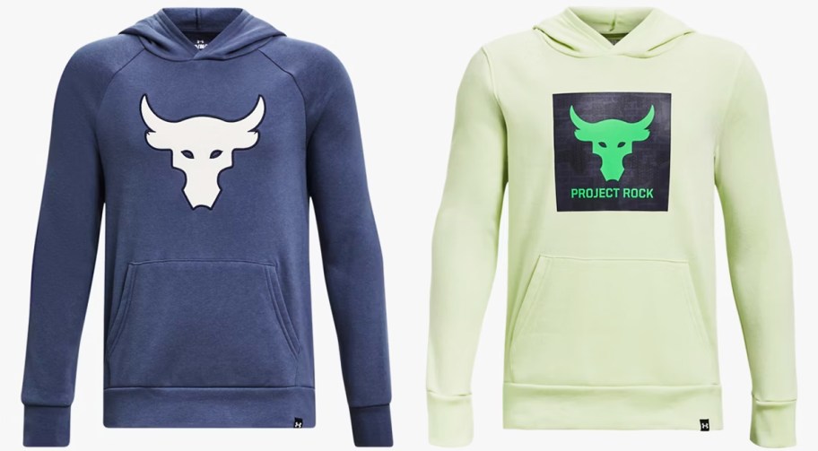 blue and green hoodies