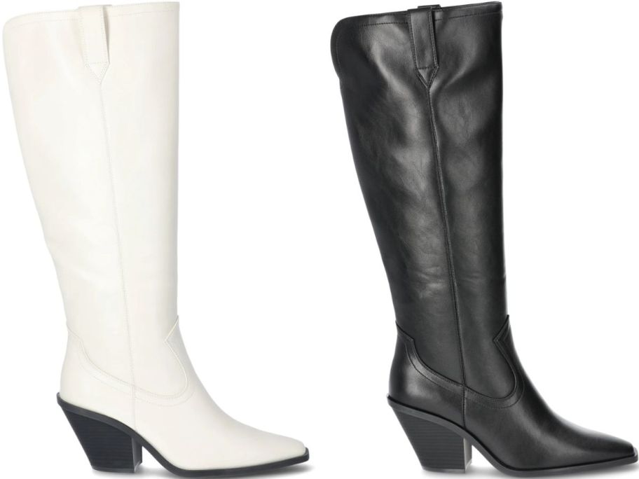 Stock images of Scoop Women’s Faux Leather Tall Western Boots in white and black