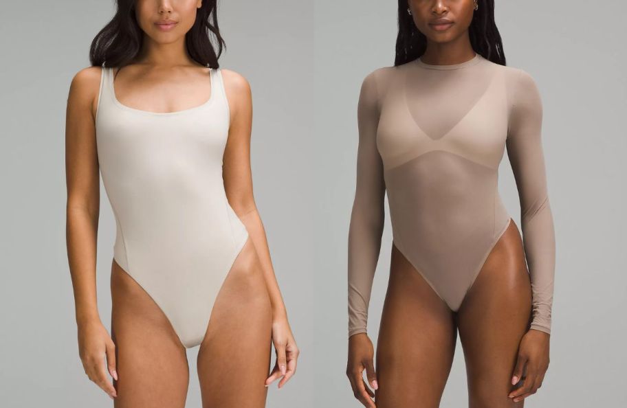 two female models in body suits