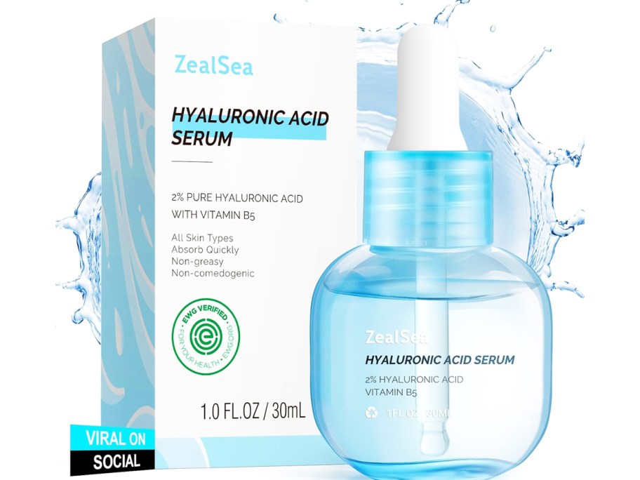 stock image of blue bottle of Hyaluronic Acid Serum