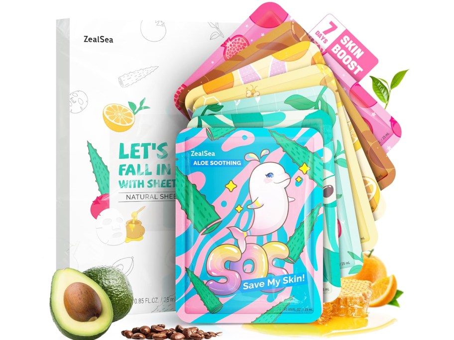 stock image of colorful packets of sheet masks