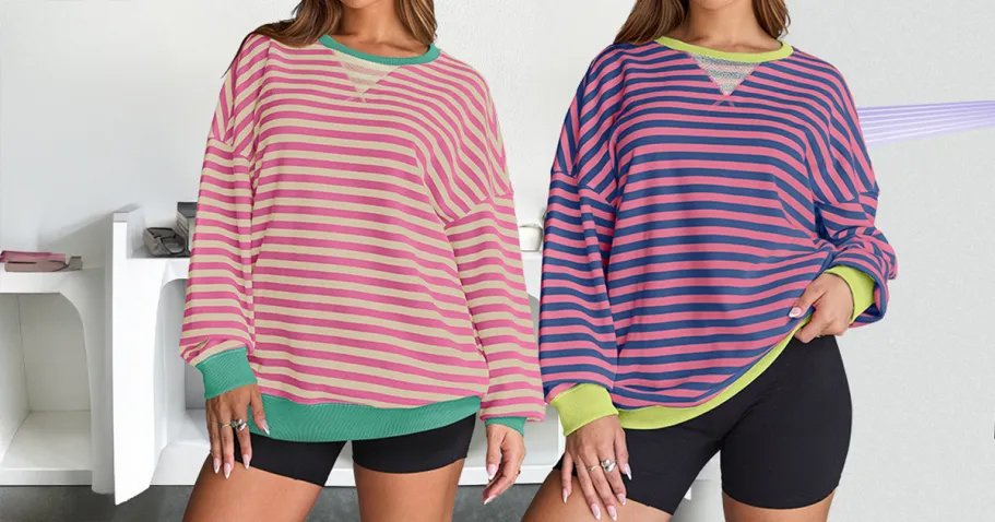 Women’s Oversized Striped Sweatshirt Just $12.75 on Amazon (Reg. $24)