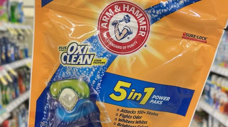 a package of arm and hammer plus oxiclean power paks