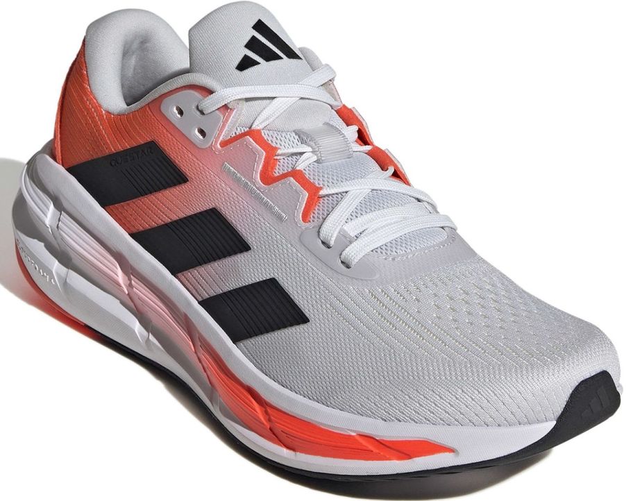 a gray and orange running shoe