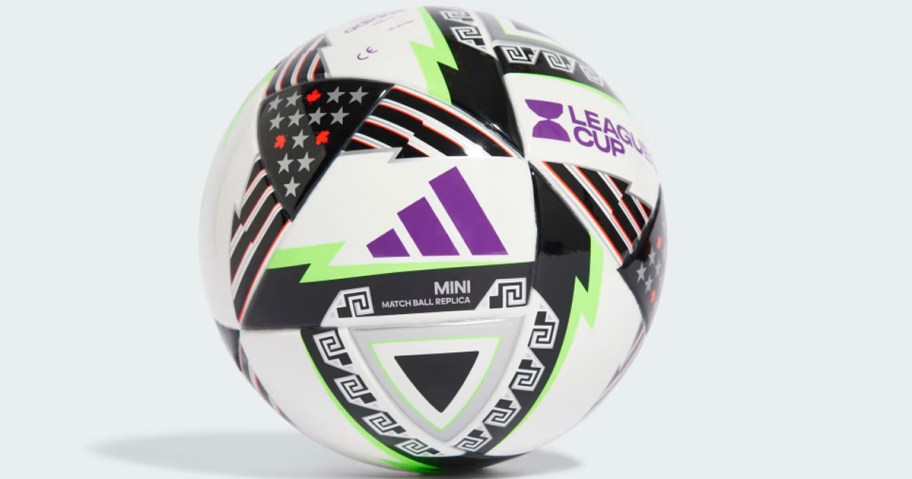 black, purple and lime green adidas soccer ball