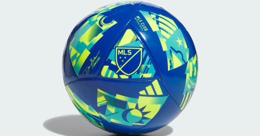 blue and lime green adidas soccer ball