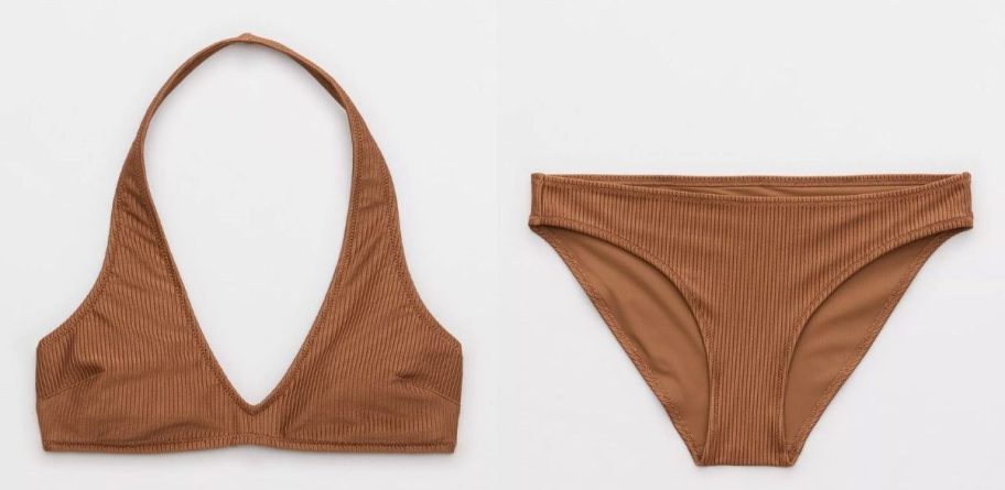 Aerie brown bikini top and bottoms.