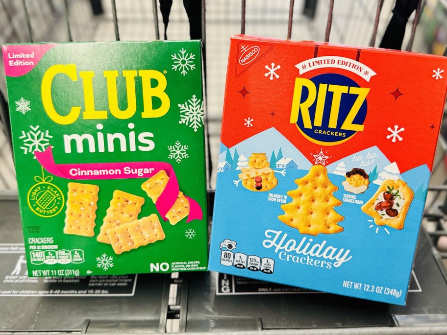 two boxes of crackers in shopping cart