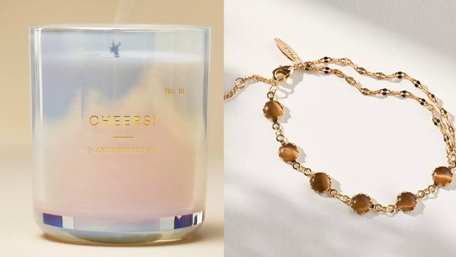 anthro candle and bracelet 