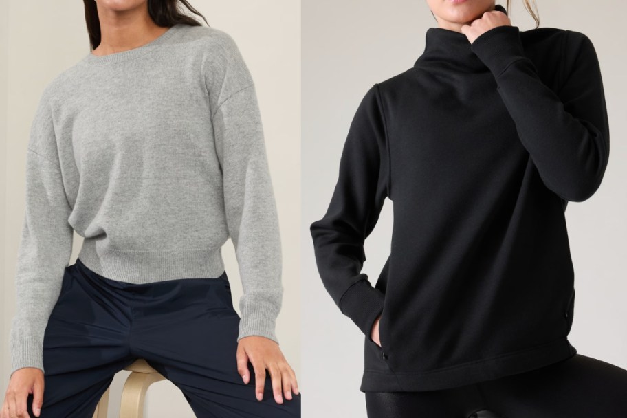 grey and black sweatshirts