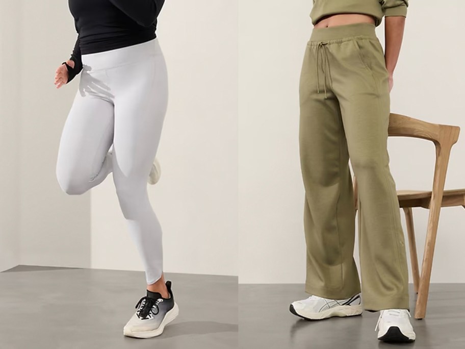 women wearing gray and green pants 