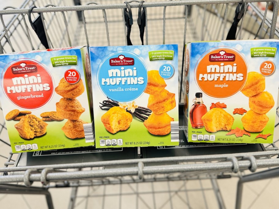 three boxes of mini muffins 