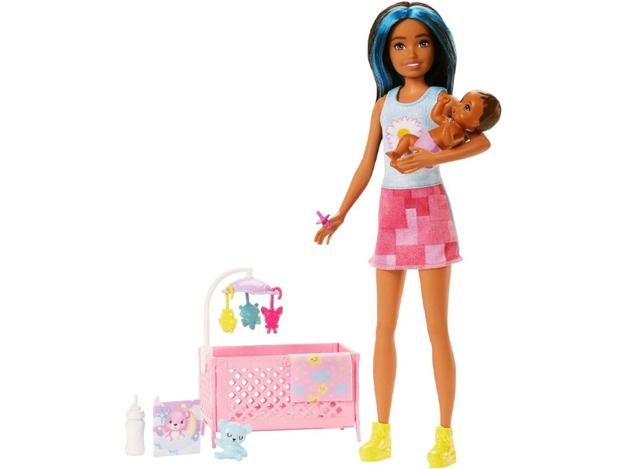 barbie with baby and crib