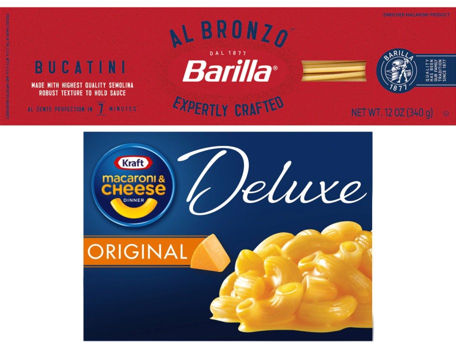 barilla pasta box and kraft mac and cheese 