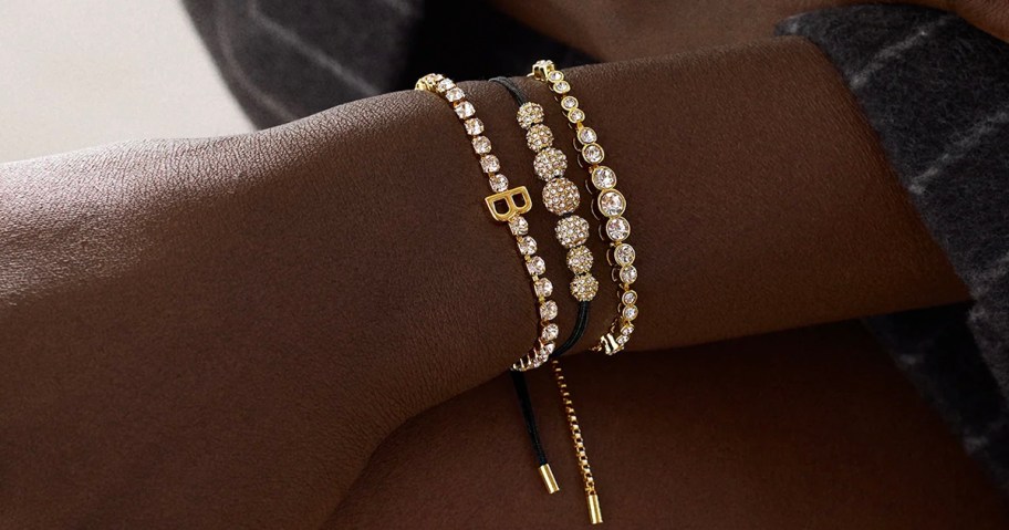 woman wearing baublebar bracelets