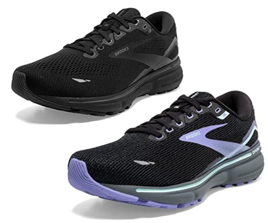 black and purple brooks running shoes