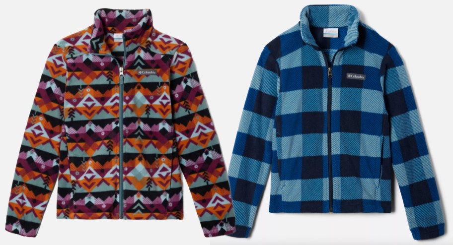 two printed fleece jackets