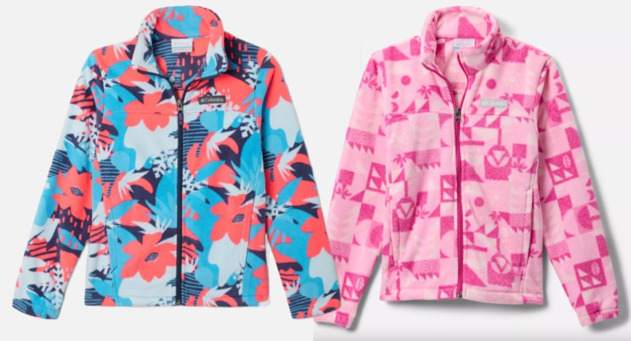 two printed fleece jackets