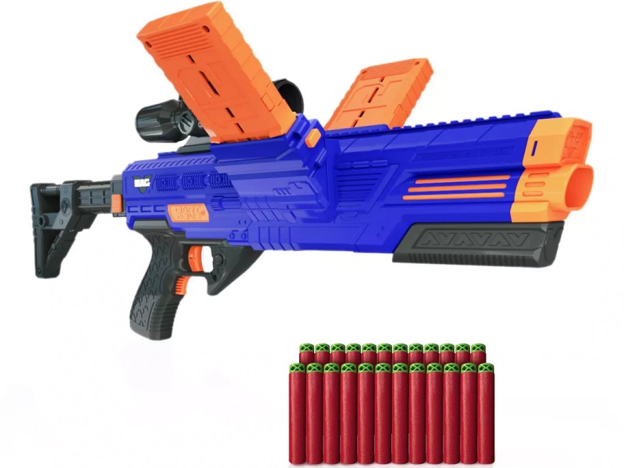 blue and orange dart blaster toy with bullets 