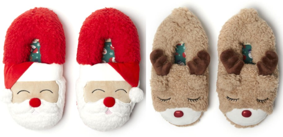 santa and reindeer slippers