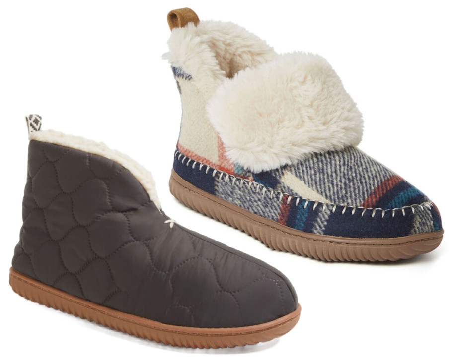 quilted and faux fur bootie slippers