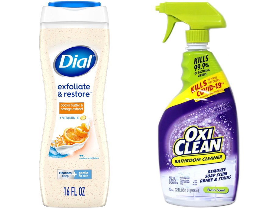 dial body wash and oxiclean bathroom cleaner 