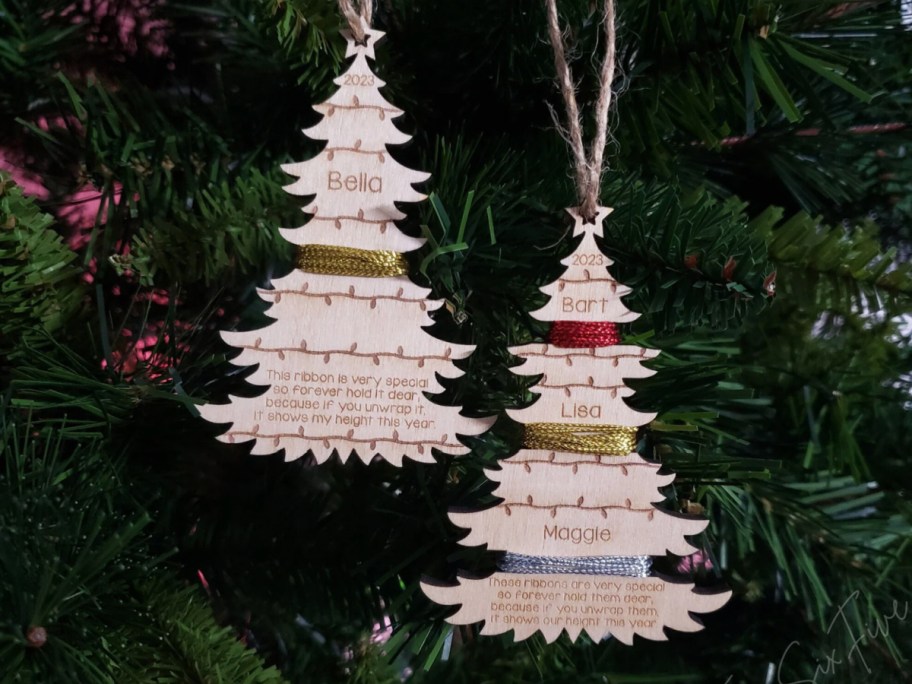 ribbon wrapped on tree ornament