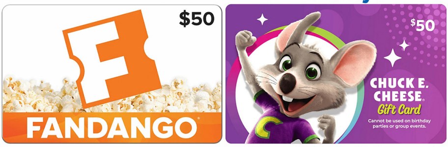 fandango and chuck e cheese gift cards 