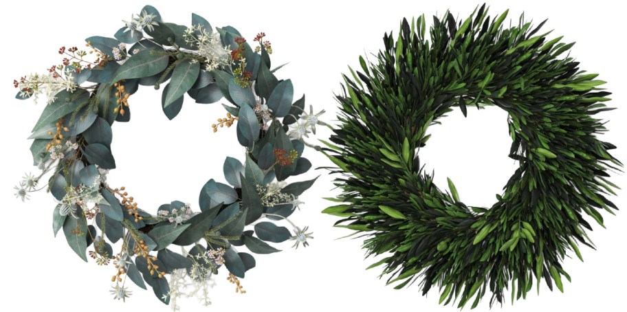 floral and olive branch wreaths