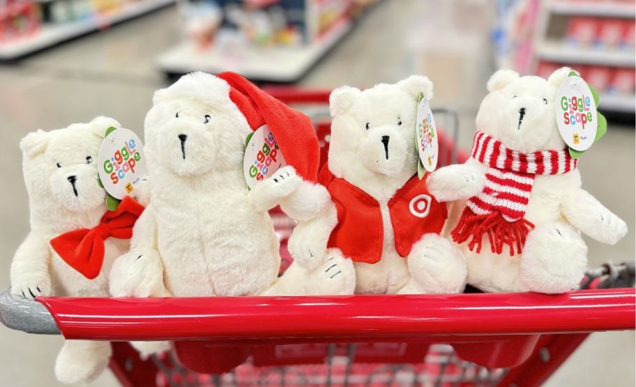 gigglescape plush bears in a target cart