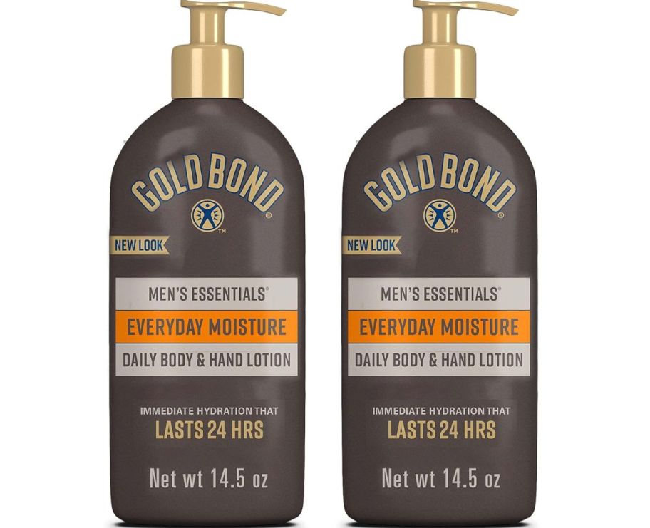 2 bottles of gold bond body lotion stock images