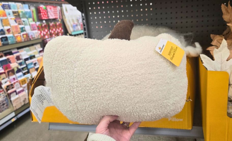 harvest pumpkin shaped sherpa pillow