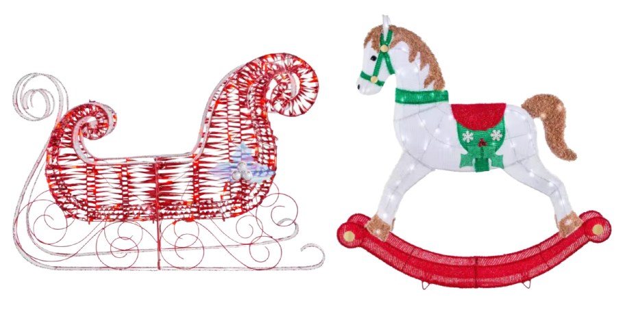 sleigh and rocking horse outdoor decor