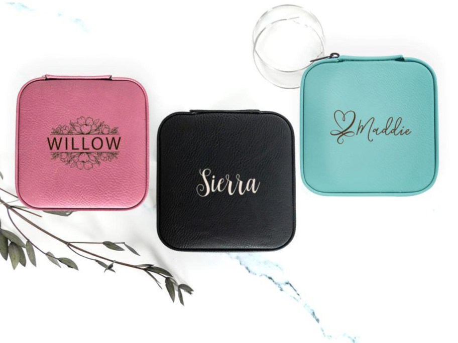 three personalized jewelry boxes