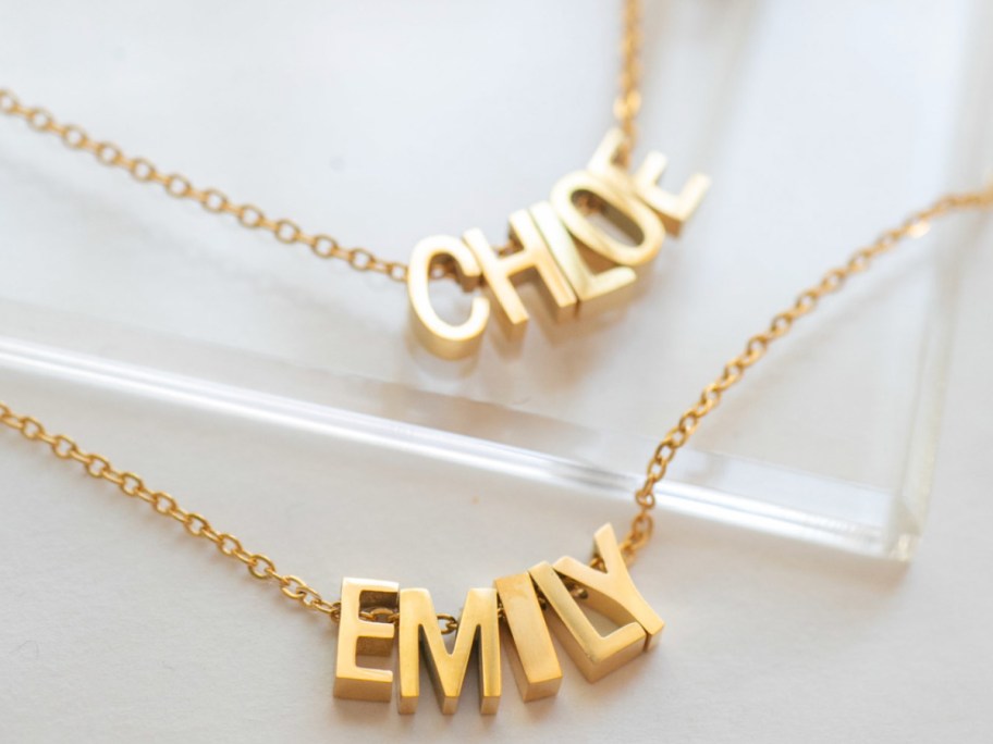 chloe and emily gold name necklaces