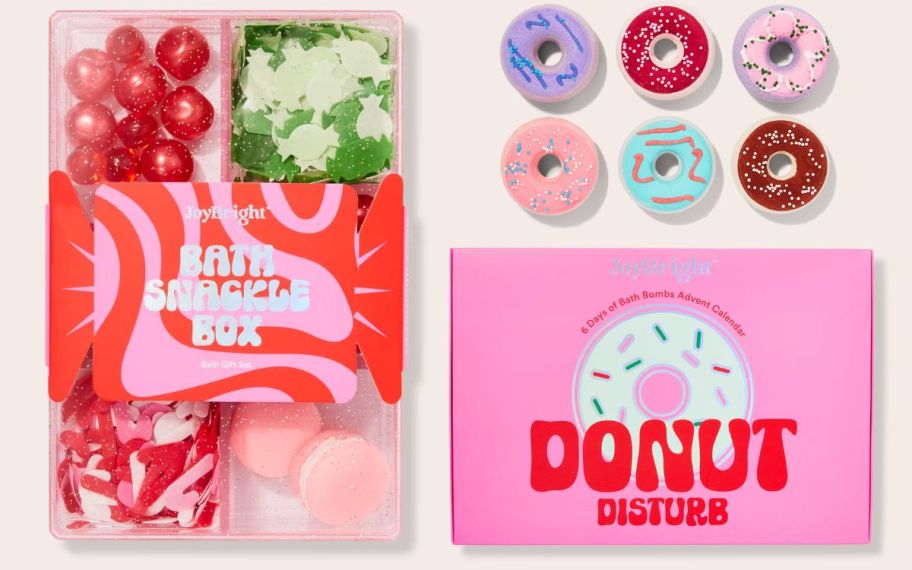 a JoyBright snackle bath set and donut bathbomb advent calendar