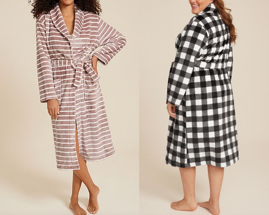 striped and buffalo check robes