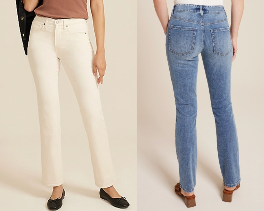 white and denim straight jeans