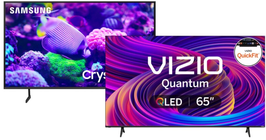 a large Samsung TV and a large Vizio TV