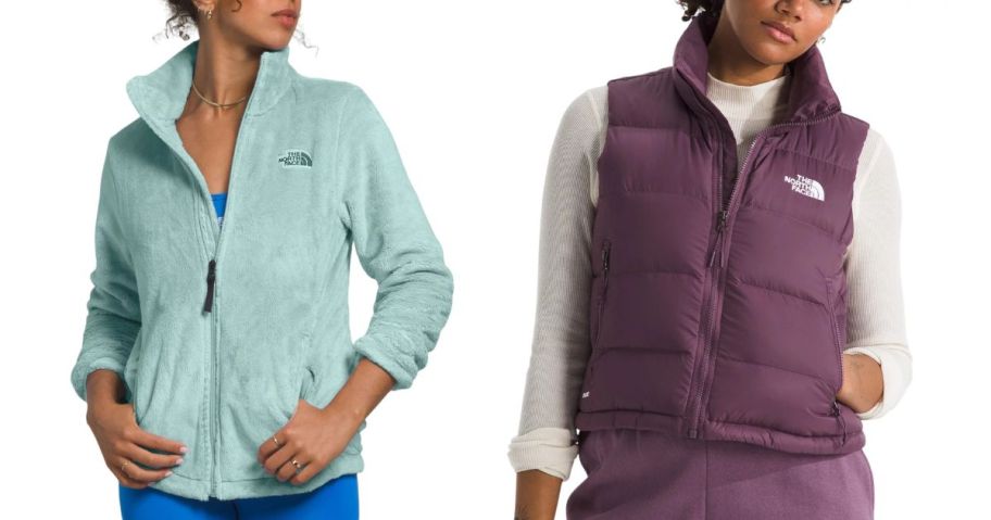 two women wearing the north face clothing