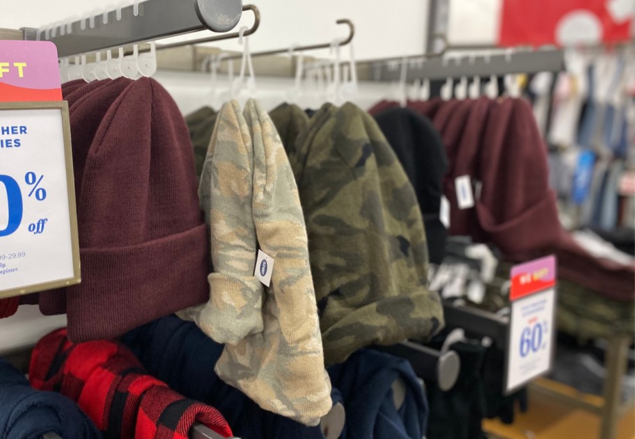 beanies hanging inside old navy